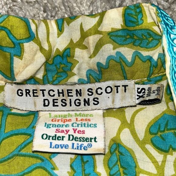 GRETCHEN SCOTT DESIGNS Embroidered Green White & Aqua Foliage Tunic Pullover XS - Picture 9 of 16